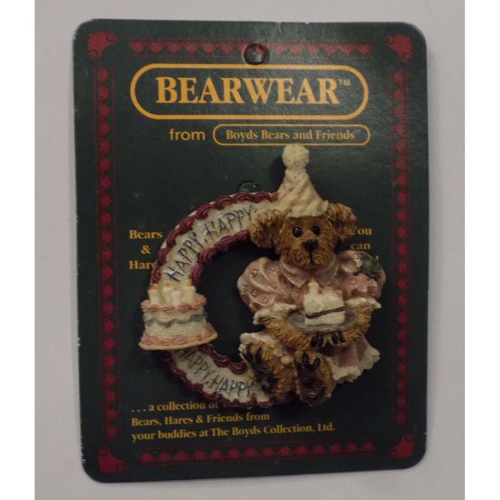 Boyds Bears Bearwear Brooch Lapel Pin 95 Bailey Birthday Wishes Vintage - 26117